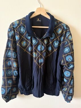 Vintage Liz Claiborne Sport Navy windbreaker Jacket with Blue Medallion Print